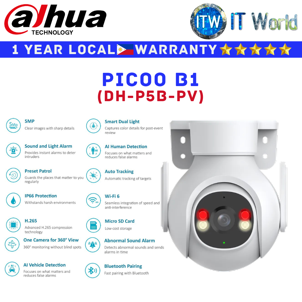 Dahua CCTV Security Camera Picoo B1 5MP Outdoor Fixed-focal Wi-Fi Pan & Tilt (DH-P5B-PV) | itw