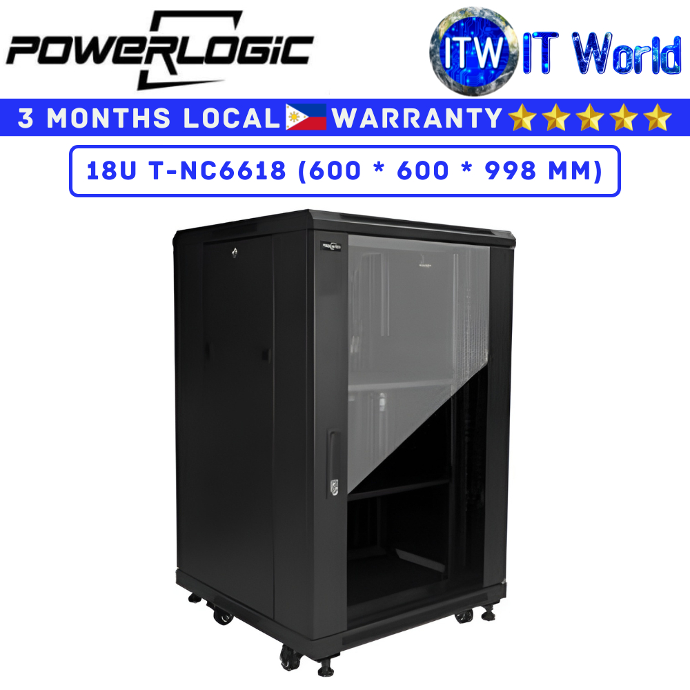 Itw | Powerlogic Data Cabinet 18U 600x600x998 Tempered Glass Front Metal Rear Door (T-NC6618)