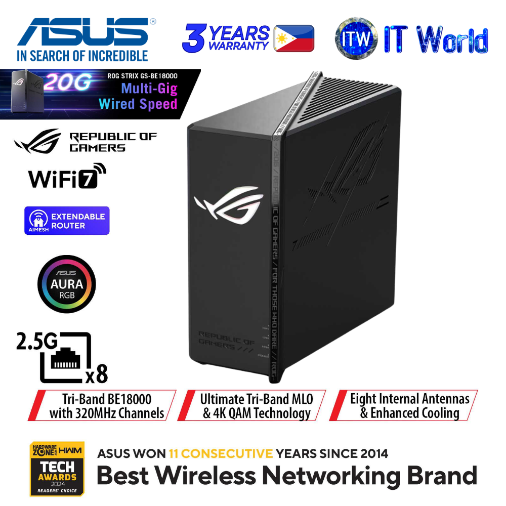 ASUS ROG Strix GS-BE18000 18000Mbps WiFi 7 Tri-Band AiMesh Smarth Home Master Gaming Router
