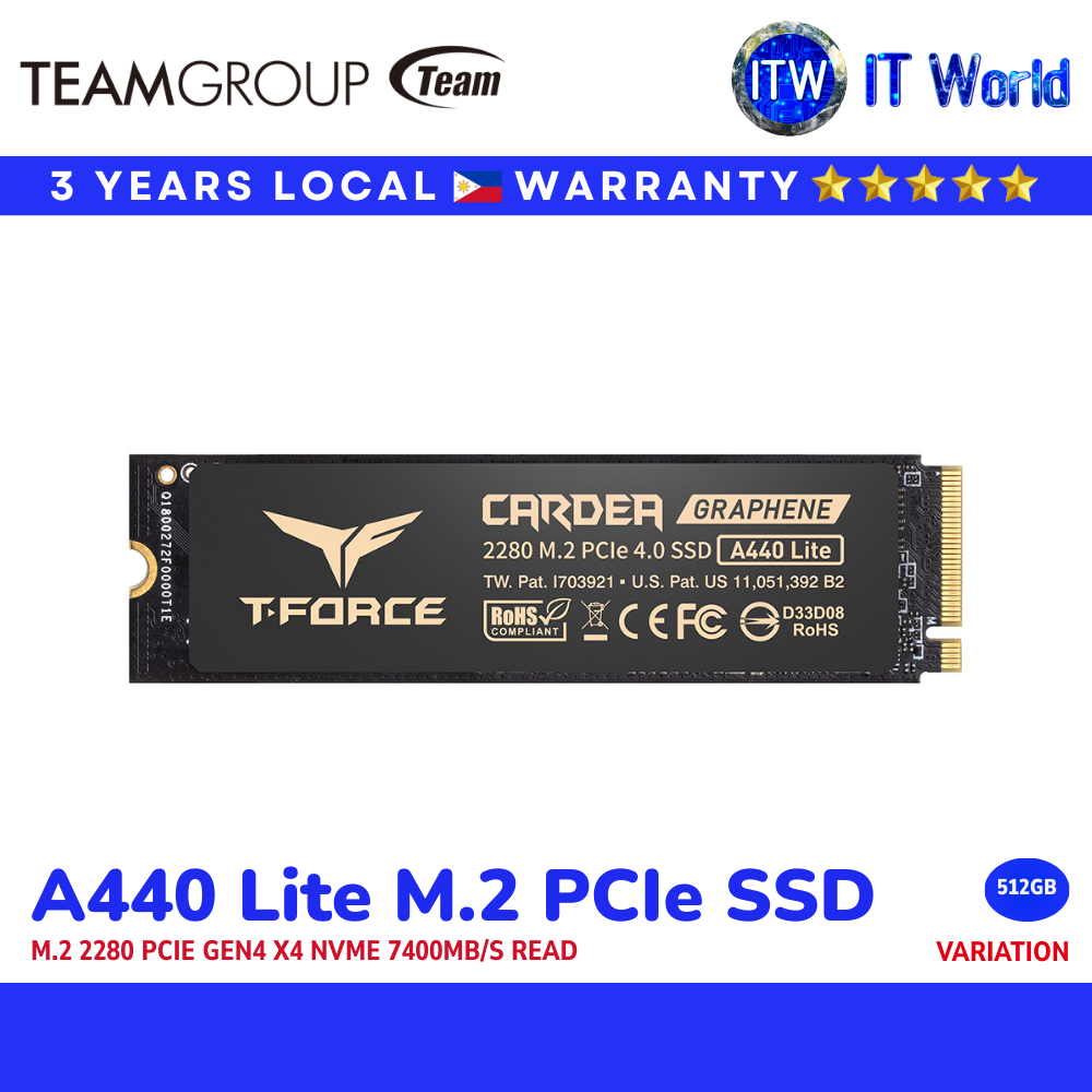 TeamGroup T-Force Cardea A440 Lite M.2 Gen4 NVMe SSD 512GB | 7400MB/s / Graphene Heat Sink | itw