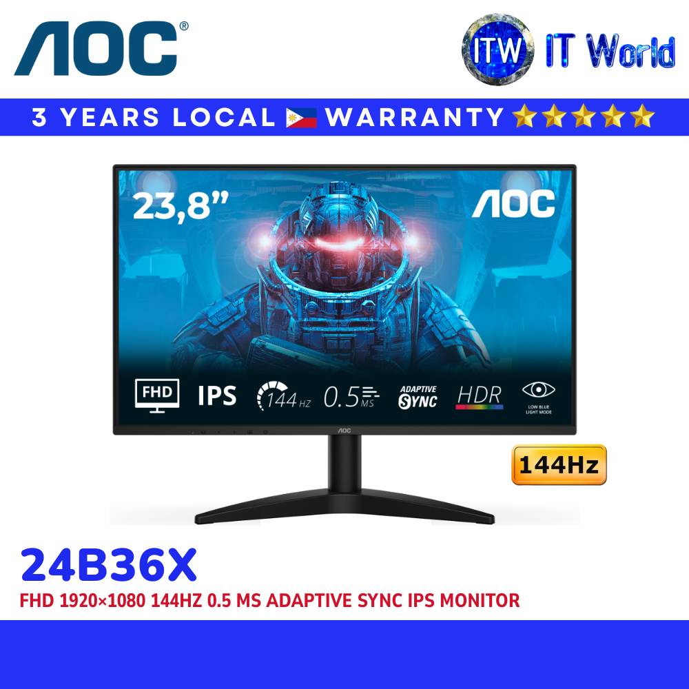 AOC 24B36X Monitor | 23.8" 144Hz / 1920x1080 FHD / IPS / 0.5ms / HDR10 | itw
