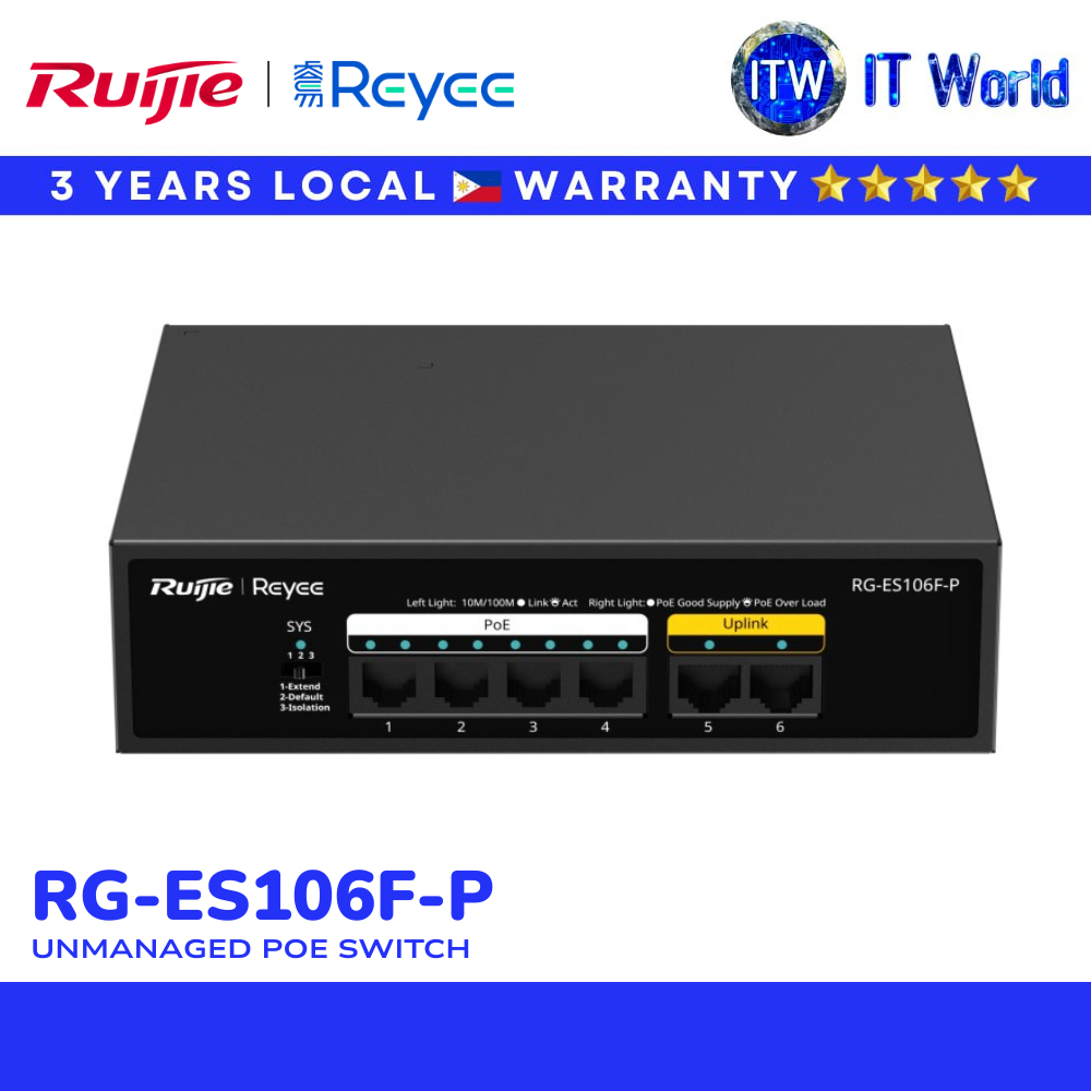 Ruijie RG-ES106F-P 6-Port Fast Ethernet PoE Switch Reliable Desktop Network Switch | itw