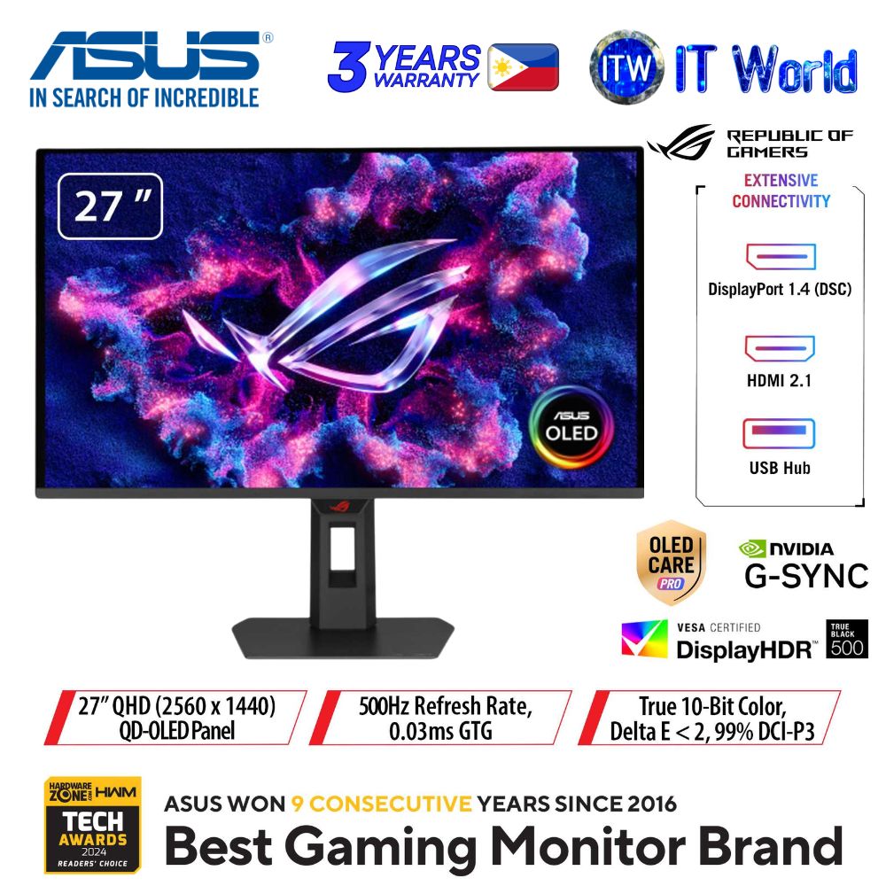 ASUS ROG Strix OLED XG27AQDPG - 27" 2560x1440 QHD / 500Hz / QD-OLED / 0.3ms GTG / Gaming Monitor