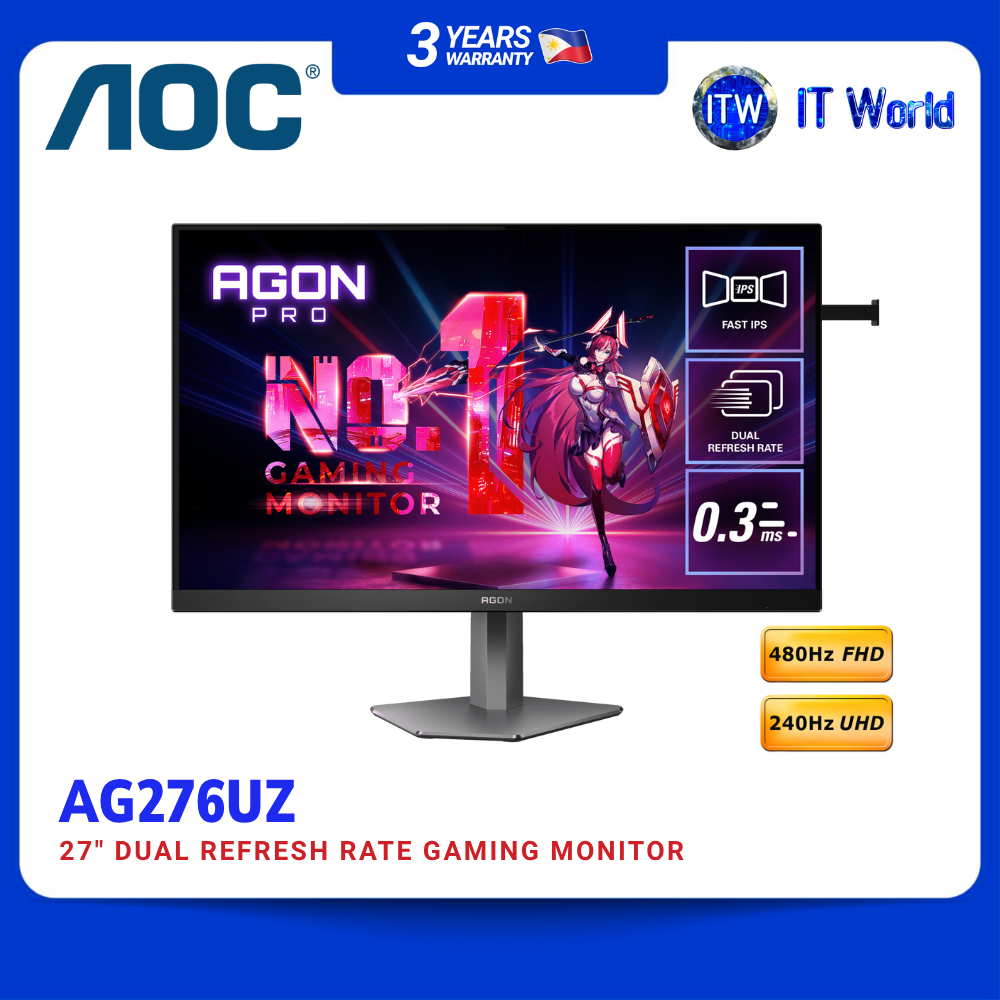 AOC AGON PRO AG276UZ 27", Fast IPS, 4K 3840×2160 240Hz / FHD 1920×1080 480Hz Gaming Monitor