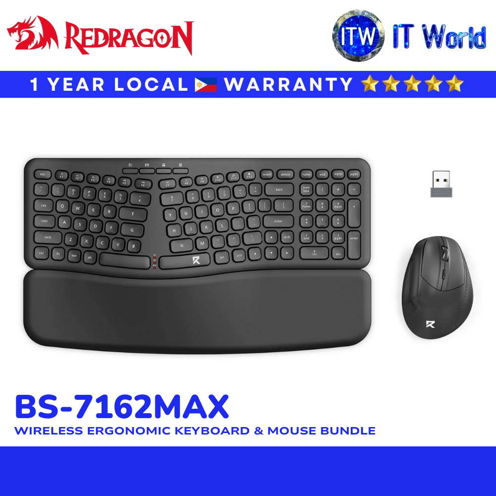 Redragon BS-7162MAX 2.4G Wireless Ergonomic Keyboard & Mouse Bundle (Black) | itw