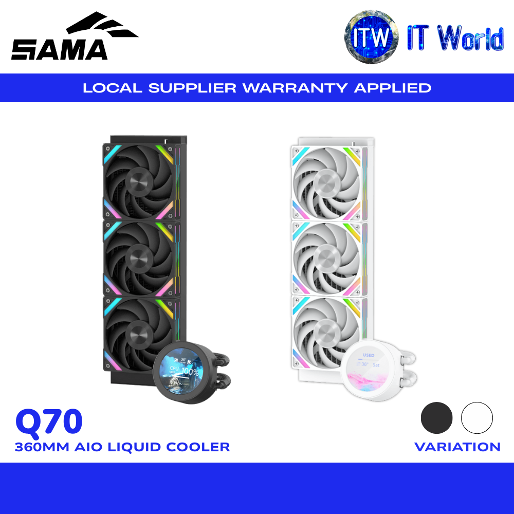 SAMA Q70 360mm AIO Liquid Cooler | Detachable LCD / ARGB / (Black / White) | itw