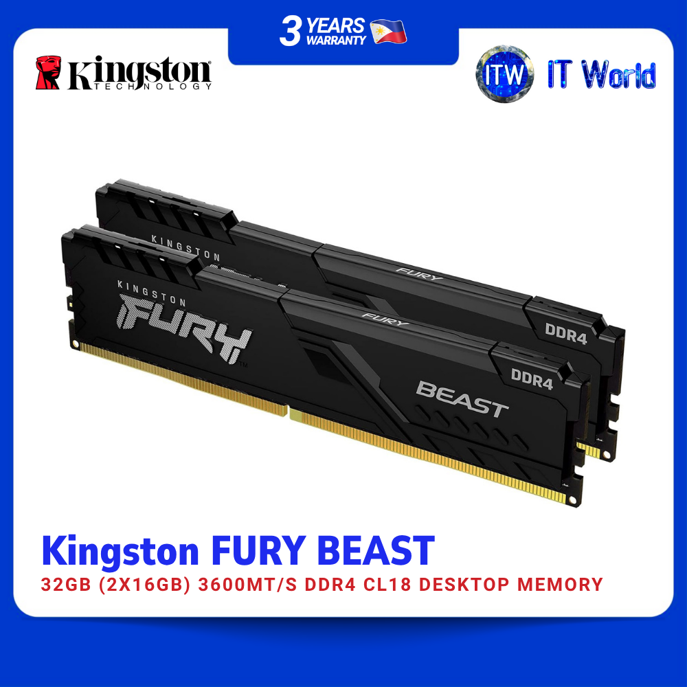 Kingston FURY Beast 32GB (2x16GB) 3600MT/s DDR4 CL18 Desktop Memory (KF436C18BBK2/32) | itw