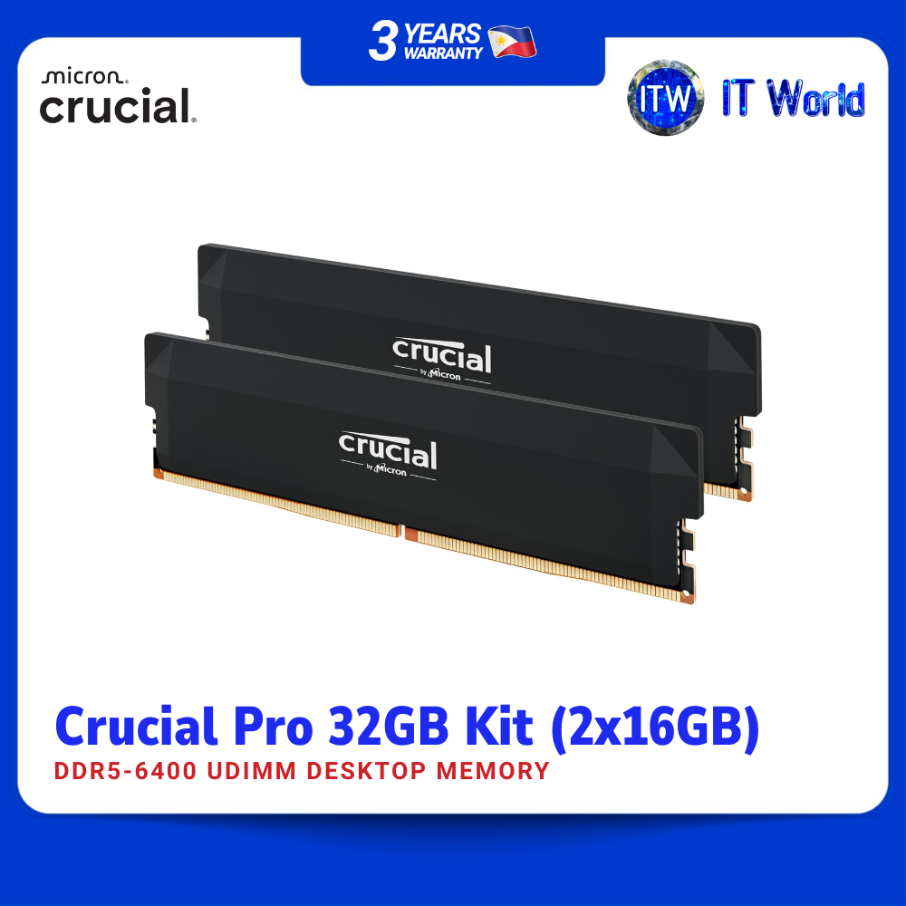 Crucial Pro DDR5 32GB (2x16GB) 6400MHz UDIMM Desktop Memory CP2K16G64C38U5B itw