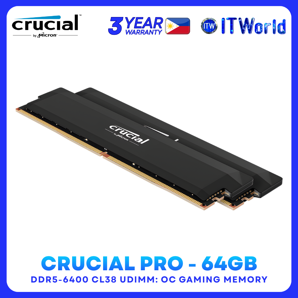 Crucial Pro DDR5 RAM 32GB 2x16GB 6400MHz UDIMM Desktop Memory CP2K16G64C38U5B