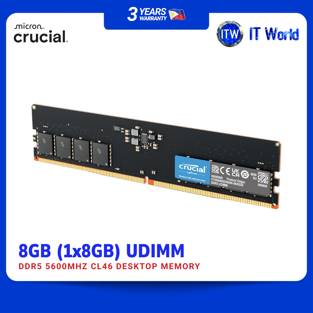 Crucial 8GB (1x8GB) DDR5 5600MHz CL46 UDIMM Desktop Memory (CT8G56C46U5) | itw