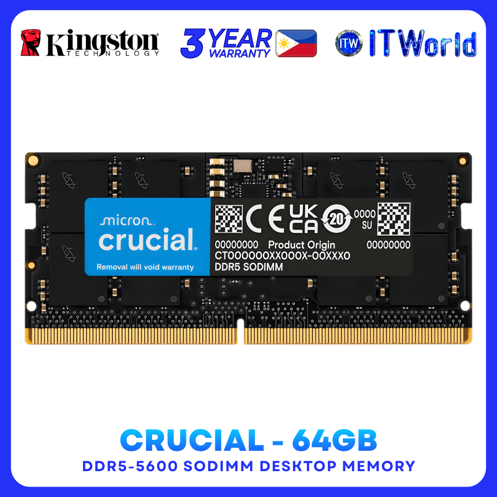Crucial 64GB (1x64GB) DDR5 RAM  5600MHz CL46 262-pin SODIMM 1.1V CT64G56C46S5 itw