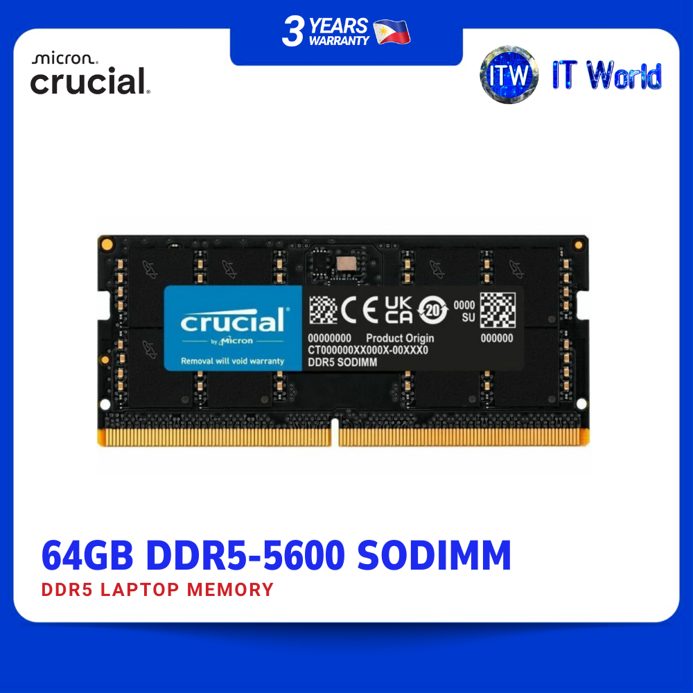 Crucial 64GB (1x64GB) DDR5 RAM  5600MHz CL46 262-pin SODIMM 1.1V CT64G56C46S5 itw