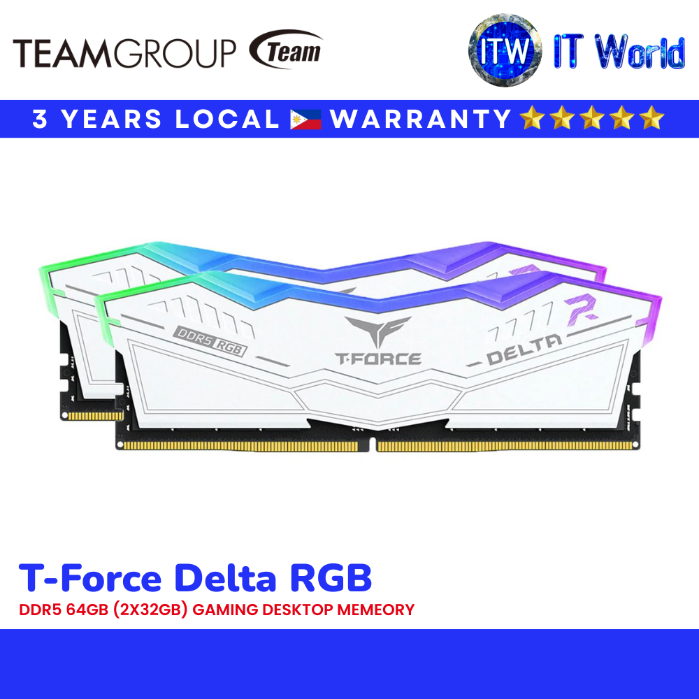 TeamGroup T-Force Delta RGB DDR5 64GB (2x32GB) 6000MHz CL38-46-46-84 Gaming Desktop Memory | itw