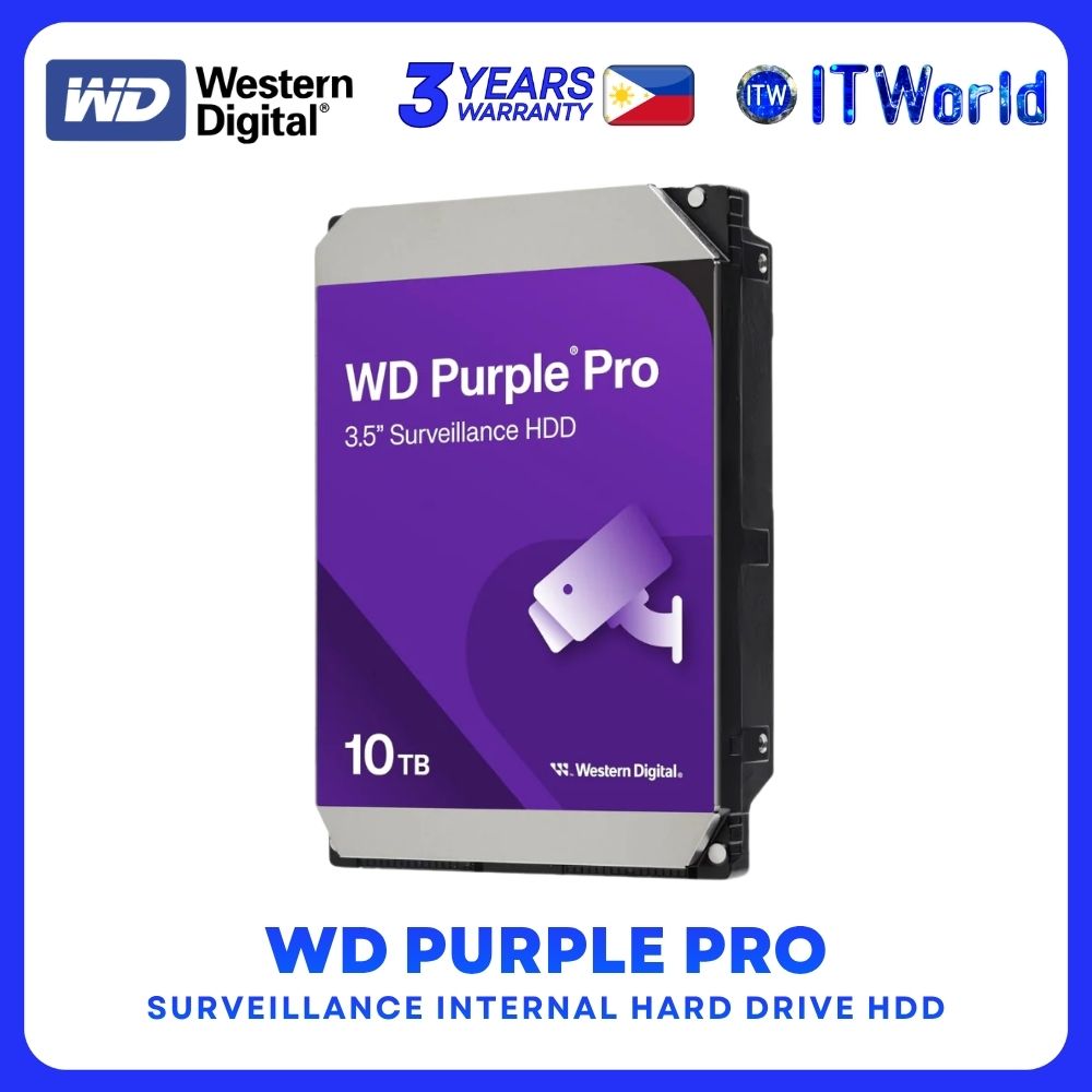 Western Digital WD Purple Pro HDD - 10TB Surveillance / 7200RPM / SATA / 3.5" Hard Disk -WD102PURP