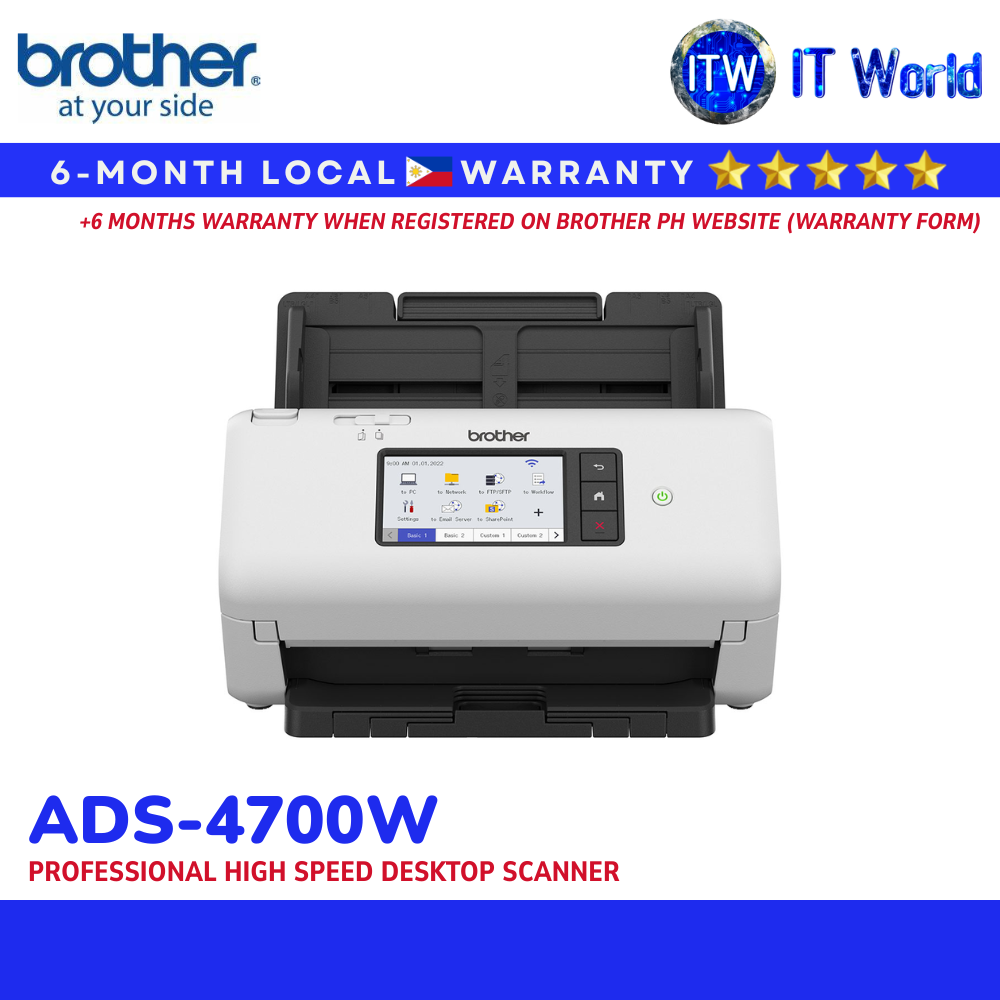 Brother ADS-4700W Professional Scanner | Duplex / 40ppm / WiFi & Touchscreen / 80-Sheet ADF | itw