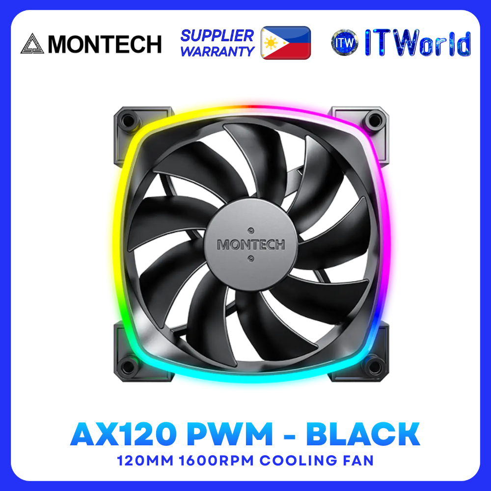 Montech AX120 PWM Series - 120mm 800–1600 RPM ARGB Rifle Bearing Case Fan - Black