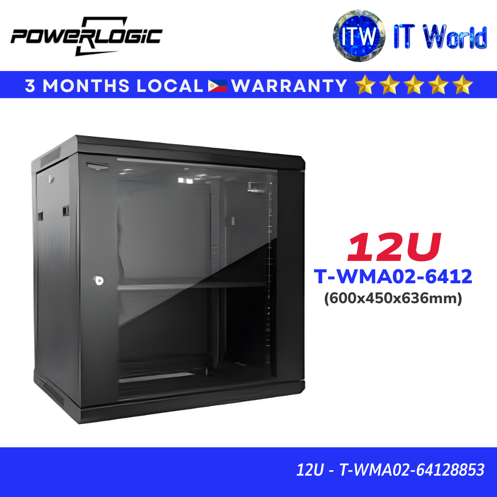 Powerlogic Data Cabinet 12U Tempered Glass Front Metal Rear Door (T-WMA02-6612 | T-WMA02-6412) | itw