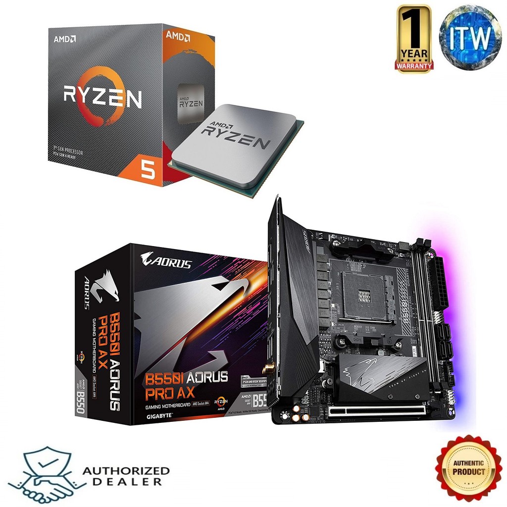 AMD RYZEN 5 3600 Processor with GIGABYTE B550I AORUS PRO AX Motherboard Bundle