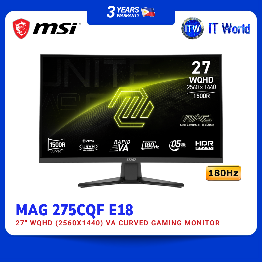 MSI MAG 275CQF E18 27" VA Curved, 2560x1440 WQHD, 180Hz 0.5ms, Desktop Gaming Monitor itw