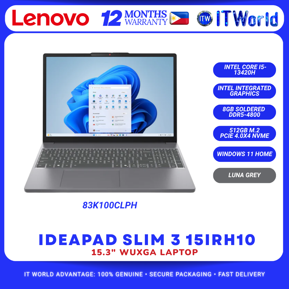 Lenovo IdeaPad Slim 3 15IRH10 15.3” WUXGA i5-13420H 8GB RAM 512GB SSD Windows 11 Home Laptop