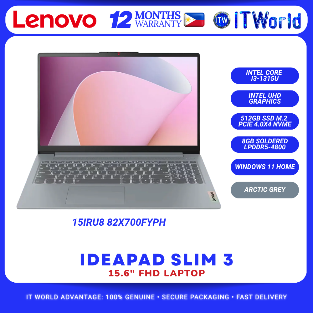 Lenovo IdeaPad Slim 3 15.6” FHD 15IRU8 82X700FYPH i3-1315U 8GB RAM 512GB SSD Win11 Laptop