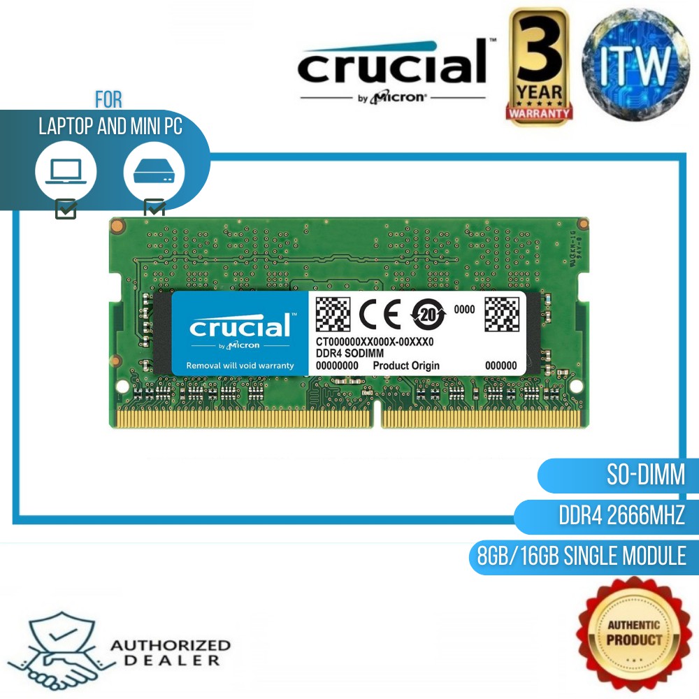 Crucial 16GB (1x16GB) 260-Pin DDR4 SO-DIMM 2666 (PC4 21300) Notebook Memory Model -  CT16G4SFRA266