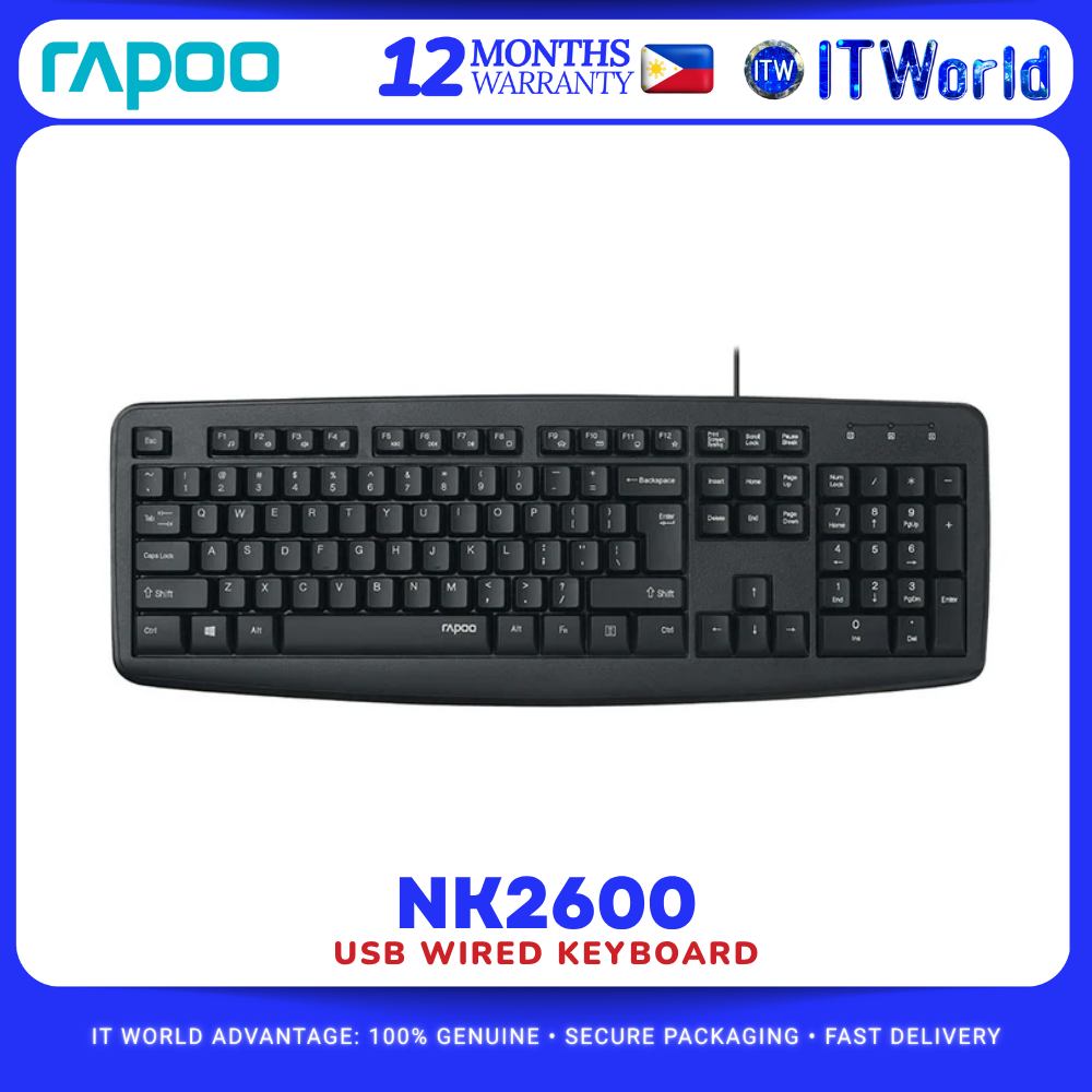 Rapoo NK2600 USB Wired Keyboard - Spill-Resistant Desktop Keyboard itw