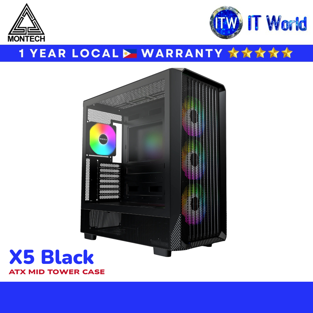 Montech X5 ATX Mid-Tower ARGB 25 Lighting Mode Carbon Fiber Print PC Case (Black) | itw