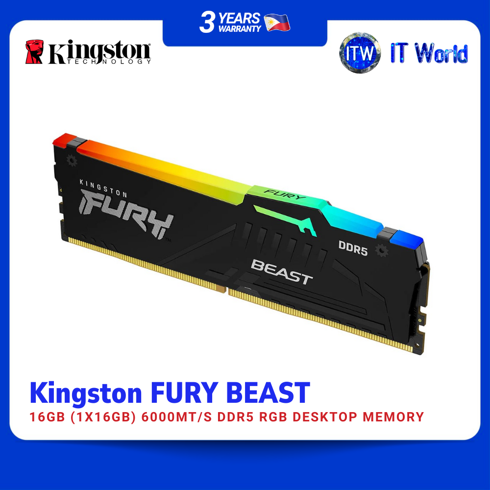 Kingston FURY BEAST DDR5 Memory RAM 16GB (1x16GB) 6000MT/s RGB Desktop DIMM KF560C30BBEA-16 itw