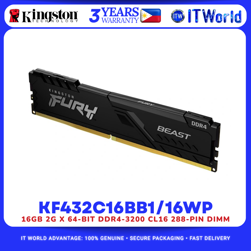 Kingston Fury Beast KF432C16BB1/16WP DDR4 RAM 16GB 3200MHz CL16 Desktop Memory