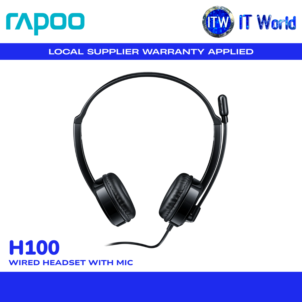Rapoo H100 Wired Stereo Headset with Mic | 3.5mm Jack / Noise Reduction Mic / In-line Volume | itw