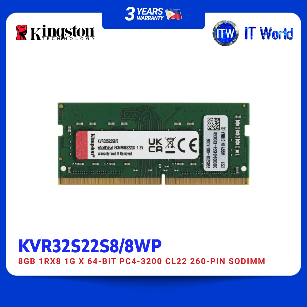 Kingston KVR32S22S8/8WP DDR4 8GB 3200MHz SODIMM Laptop Memory itw