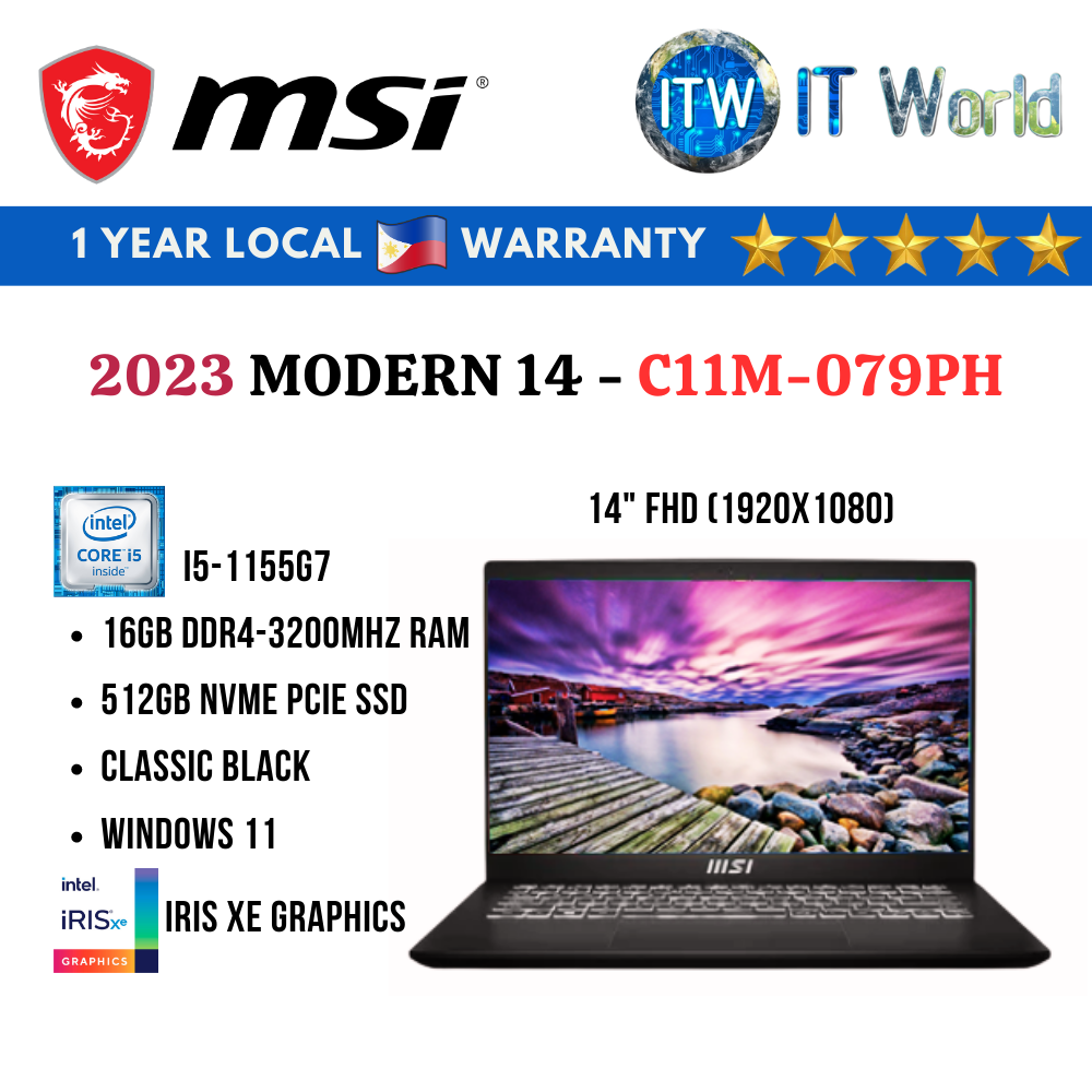 MSI Modern 14 C11M-079PH 14&quot; i5-1155G7 | 16GB RAM | 512GB SSD | Iris Xe Graphics Laptop ITWorld