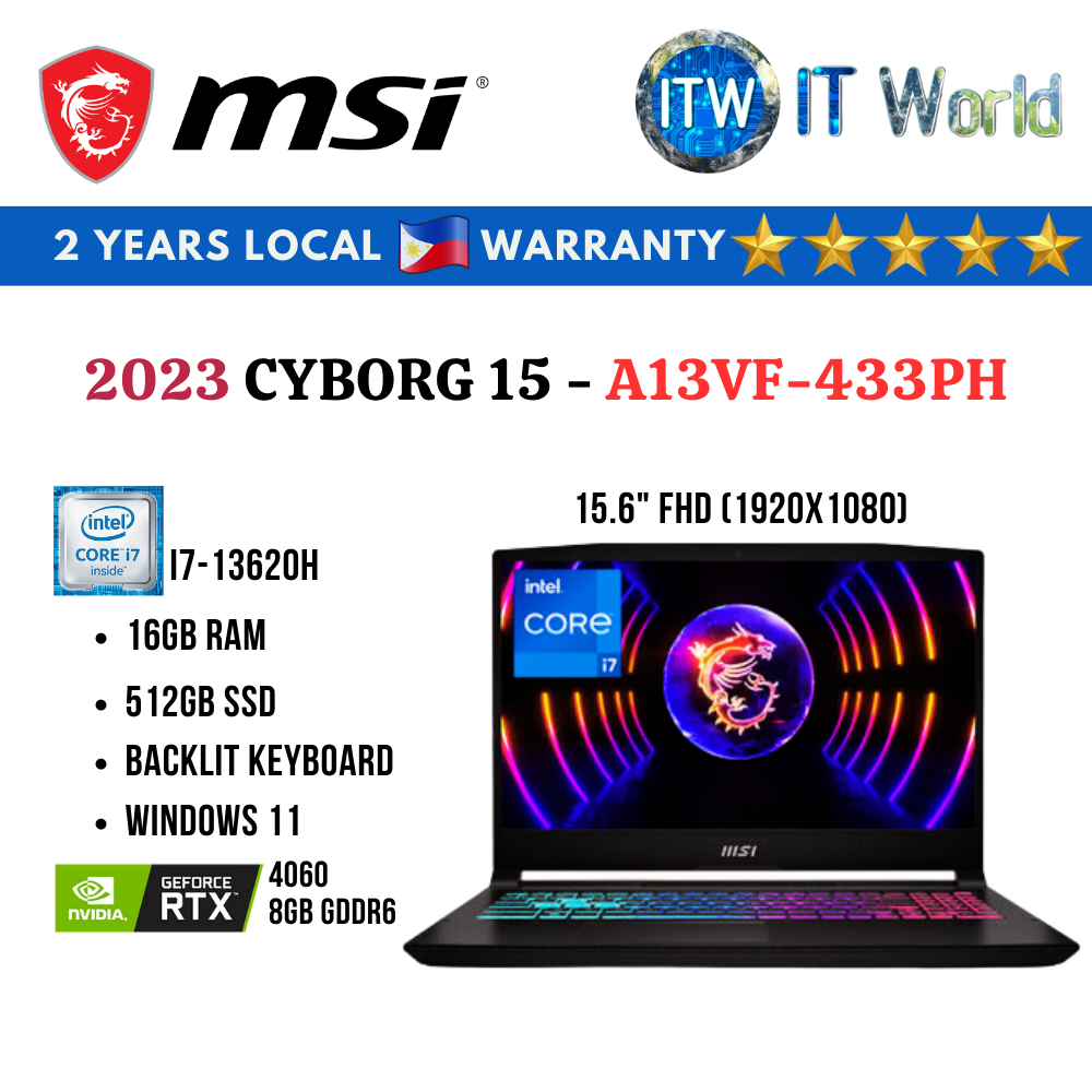 MSI Cyborg 15 A13VF-433PH / 15.6&quot; FHD / i7-13620H / 16GB DDR5 / 512GB SSD Gaming Laptop ITWorld