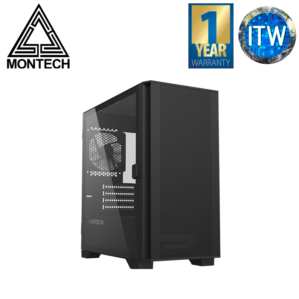 Montech Air 100 Lite Mini Tower Tempered Glass PC Case (Black/White)