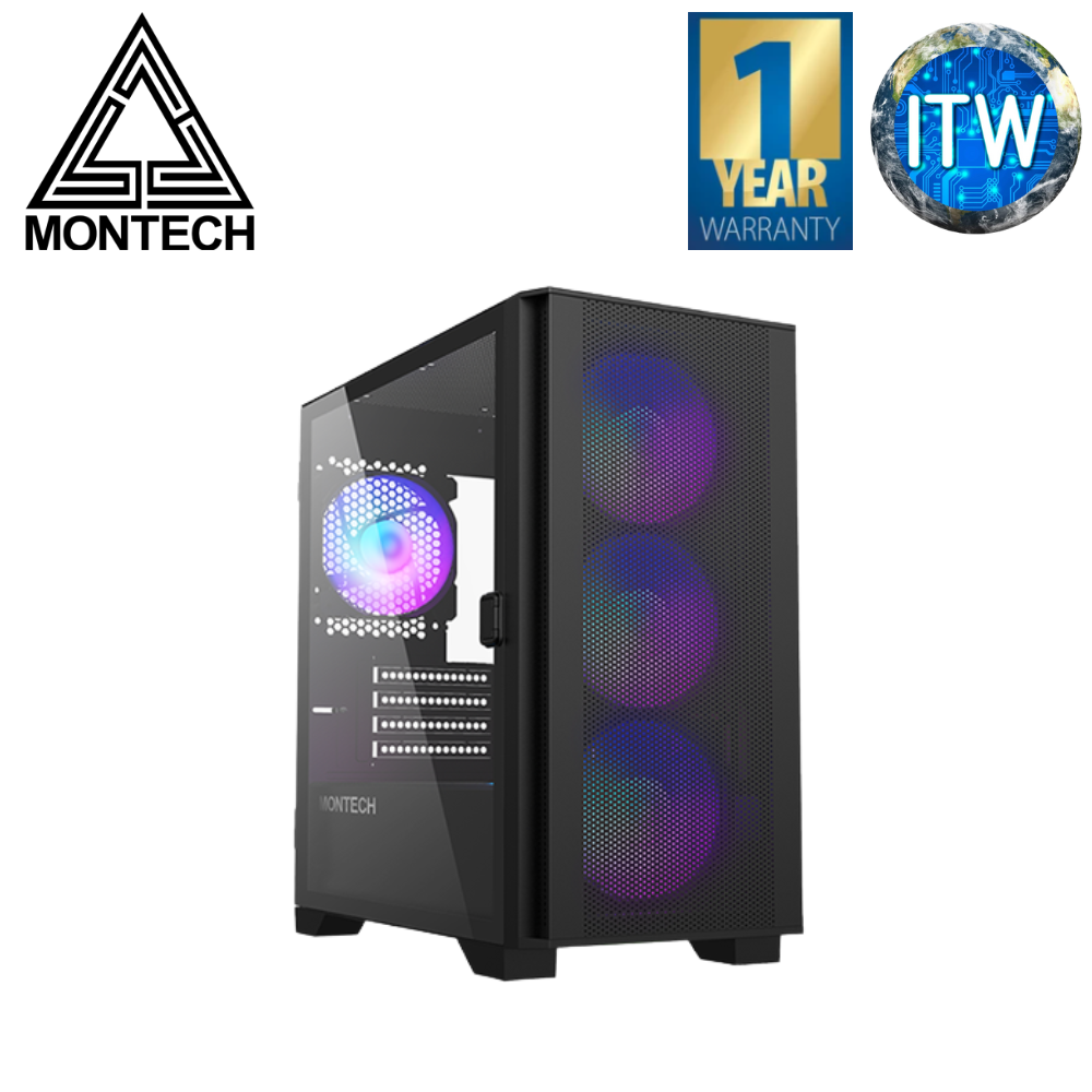 Montech Air 100 ARGB Mini Tower Tempered Glass PC Case (Black/White) (Black)