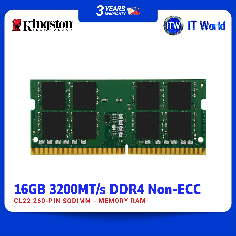 Kingston Memory RAM 16GB DDR4 3200MT/s Non-ECC CL22 SODIMM (KVR32S22D8/16WP) | itw