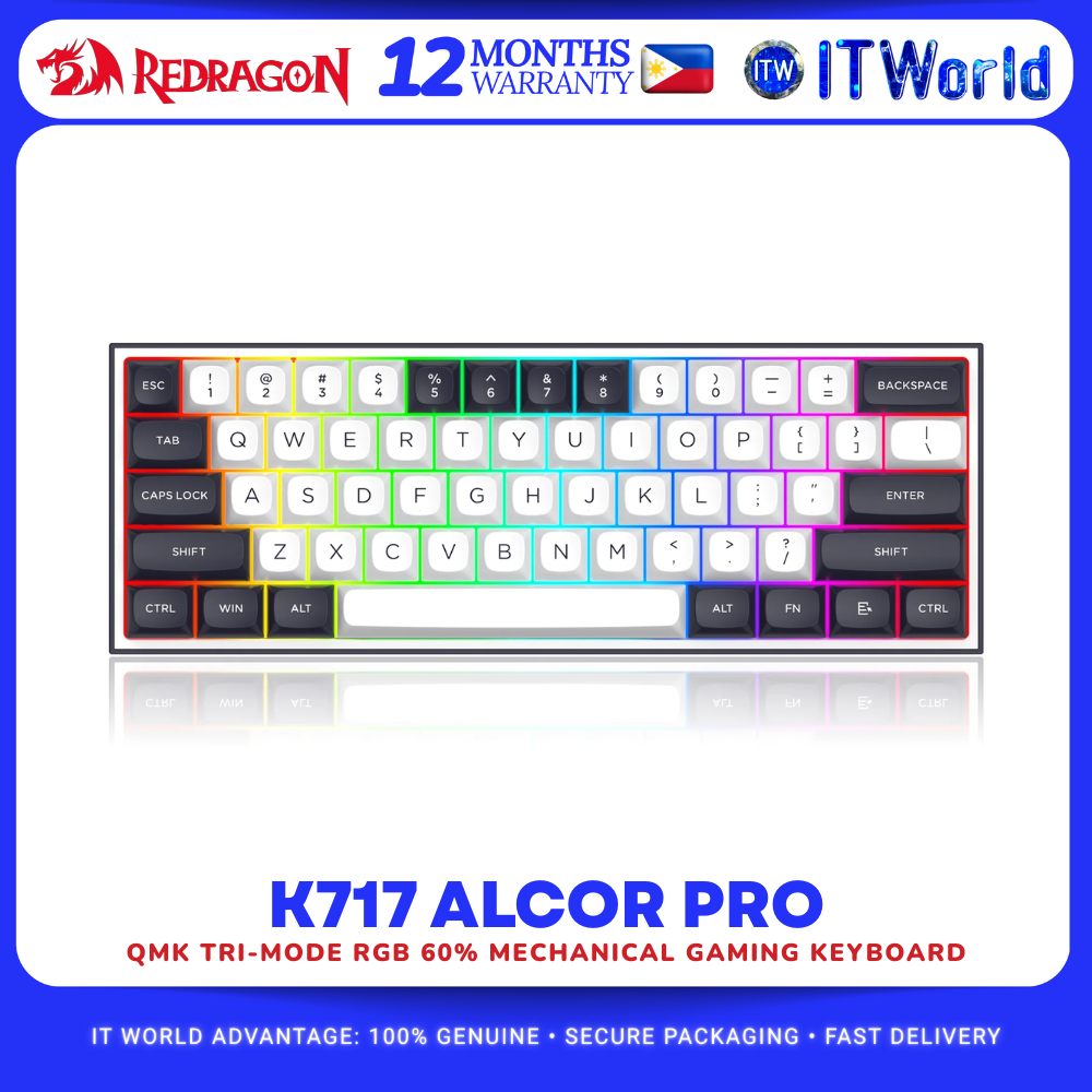Redragon K717 Alcor QMK Tri-Mode RGB 60% Mechanical Gaming Keyboard Silver Linear itw