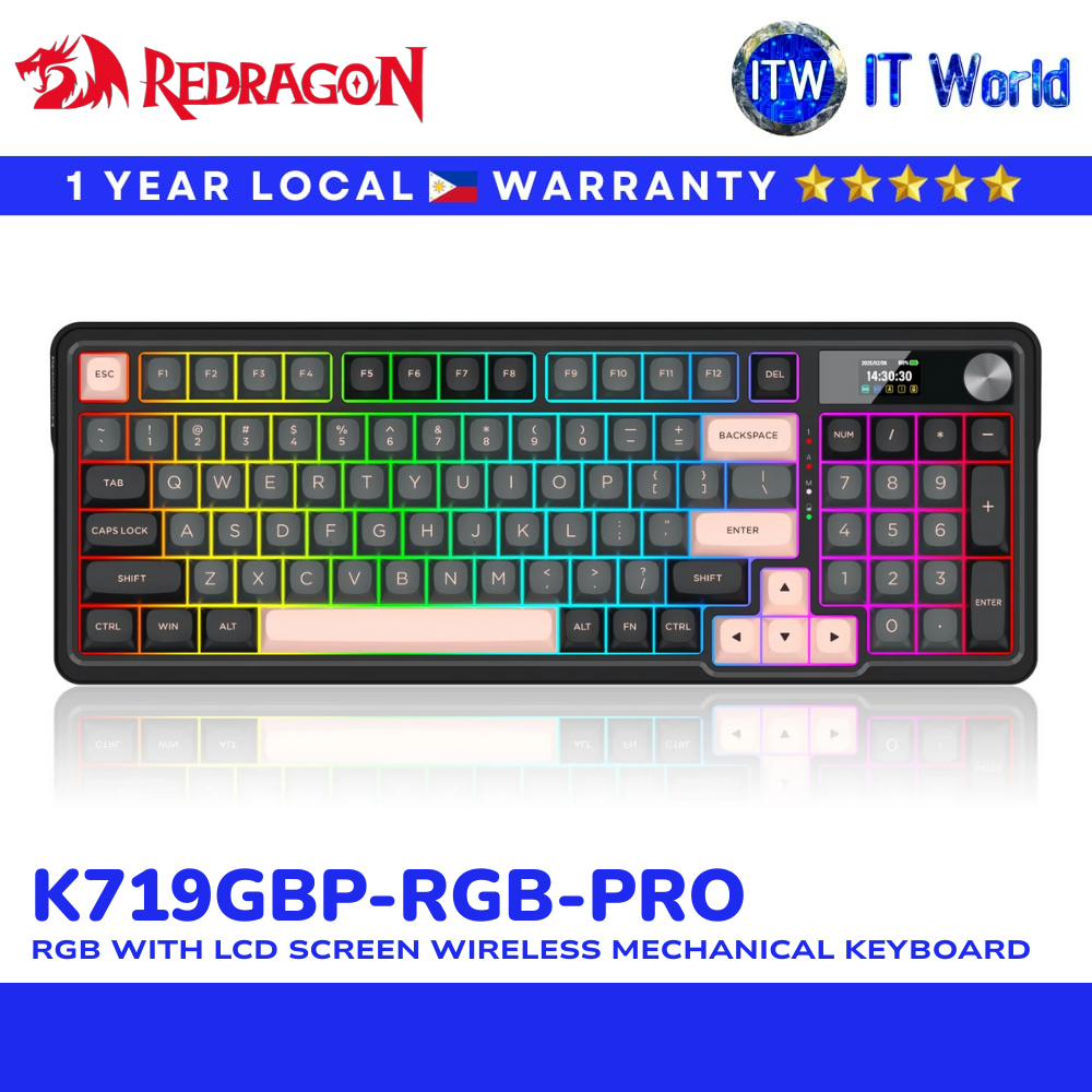 Redragon K719GBP Galatin Pro RGB Tri-Mode with LCD Screen Mechanical Keyboard (K719GBP) | itw