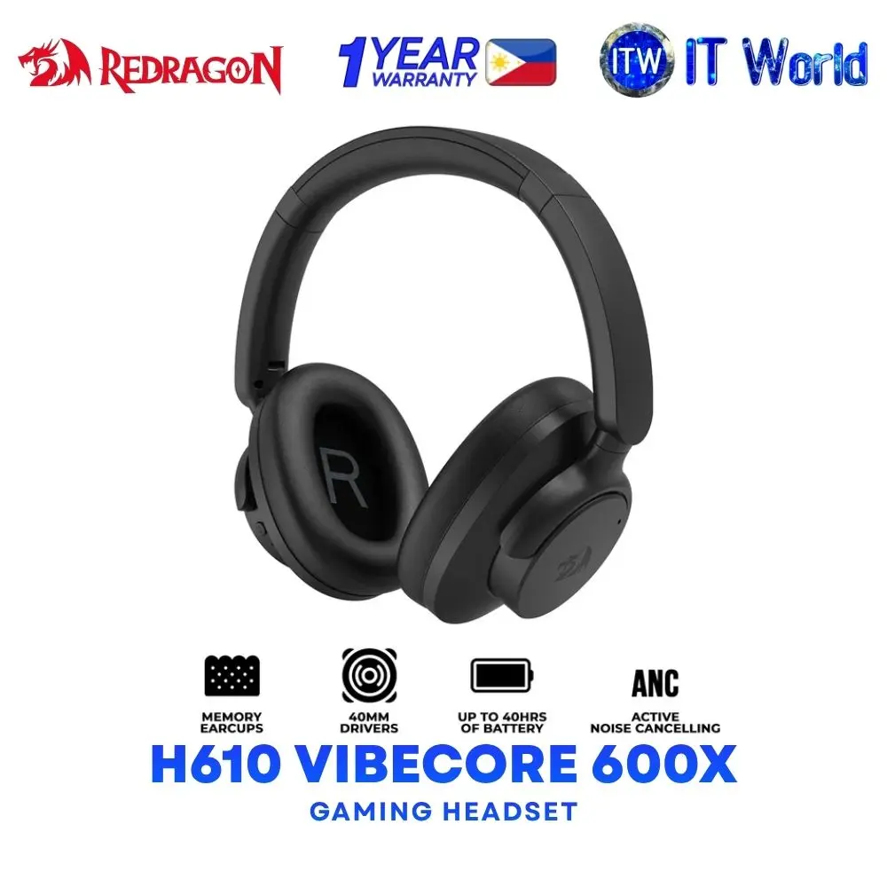Redragon H610 Vibecore 600X Tri-mode Over-ear Noise Cancellation Wireless Gaming Headset - Black | Gray