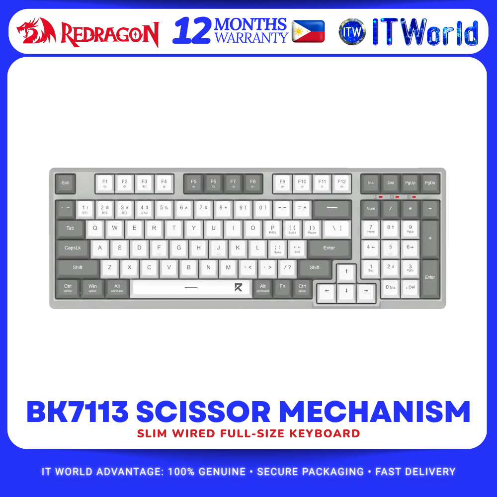 Redragon BK-7113 Slim Wired Full-Size Scissor Keyboard White/Grey