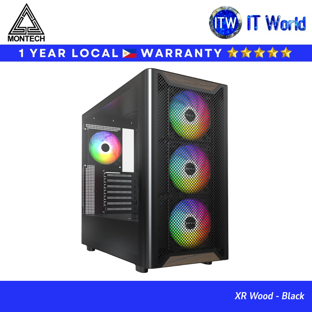 Montech XR Wood Mid-Tower TG Side Panel & Mesh Front with Wood Blends PC Case (Black | White) | itw