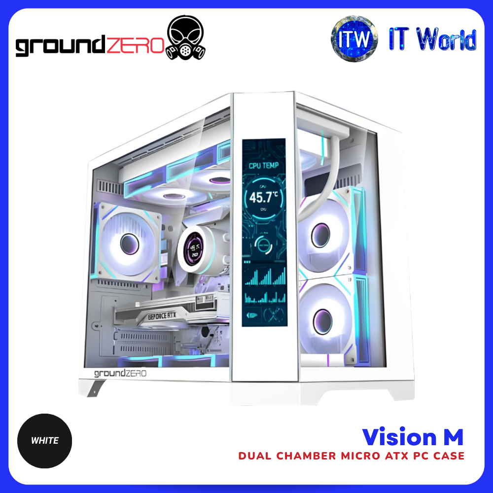 GroundZERO Vision M Dual Chamber Micro ATX Gaming Case with LCD Display itw