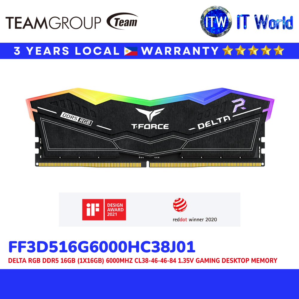 TeamGroup T-Force Delta RGB DDR5 | 16GB (1x16GB) / 6000MHz / CL38 / Black | itw