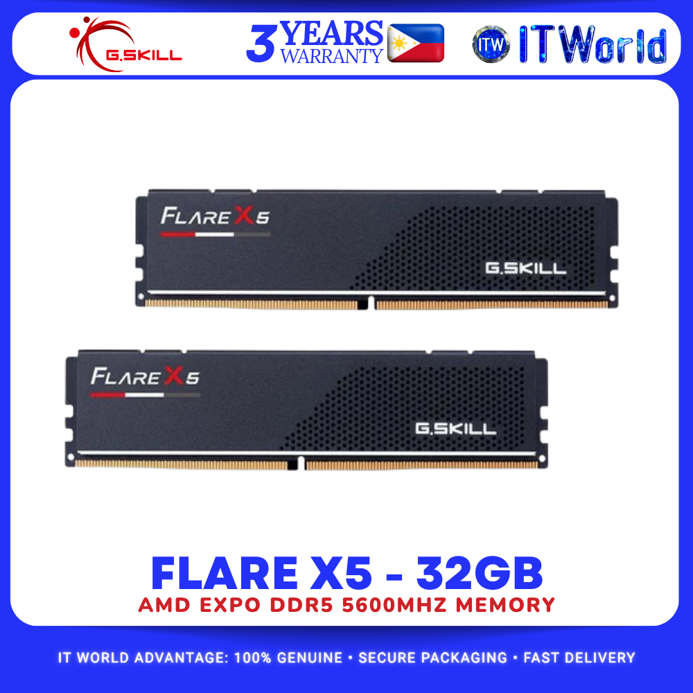 G.Skill Flare X5 DDR5 RAM 32GB 2x16GB 5600MHz AMD EXPO Desktop Memory F5-5600J3636C16GX2-FX5 itw