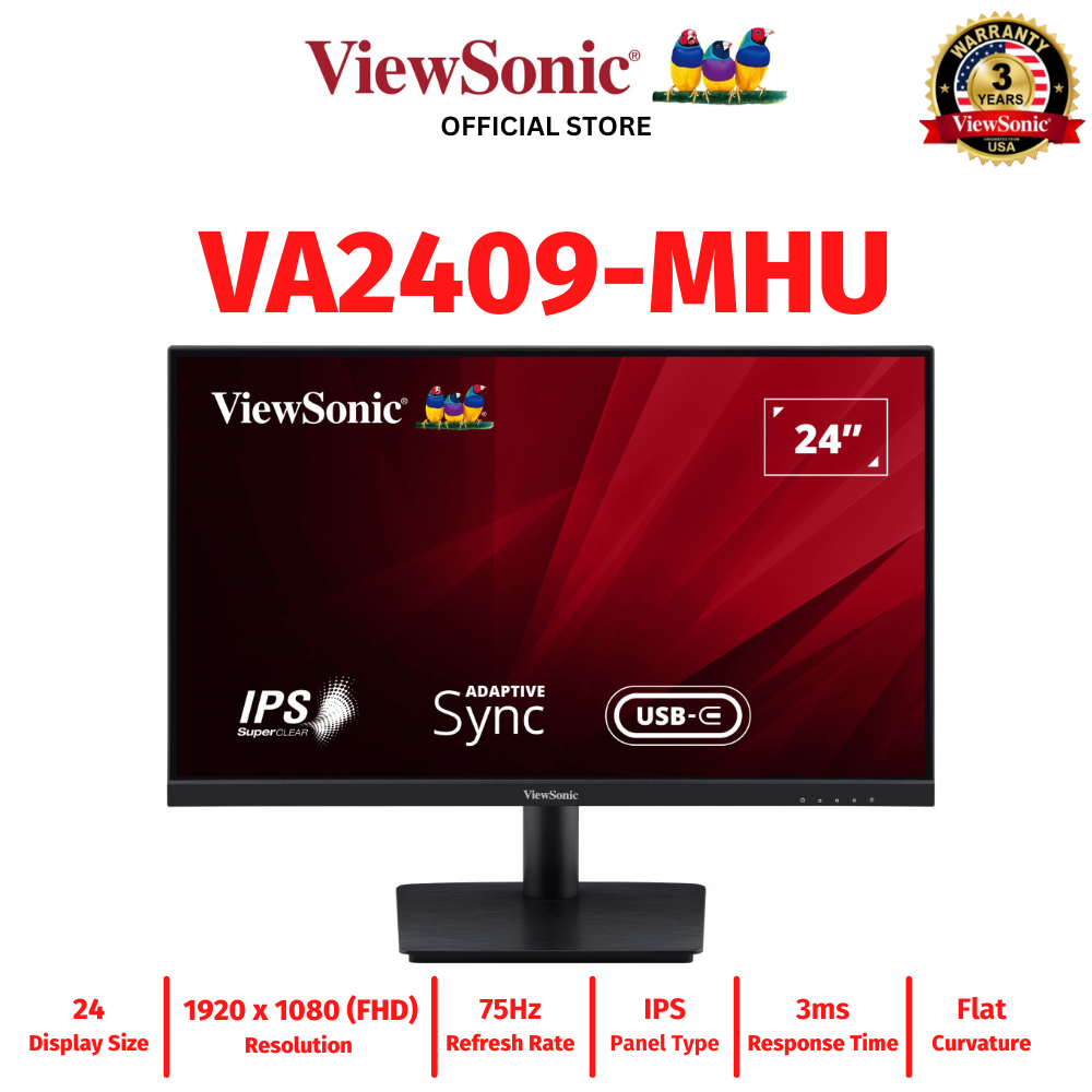 ViewSonic VA2409-MHU 24" (1920x1080) FHD, 75Hz, IPS, 3ms (GTG), Flicker-Free USB-C Monitor