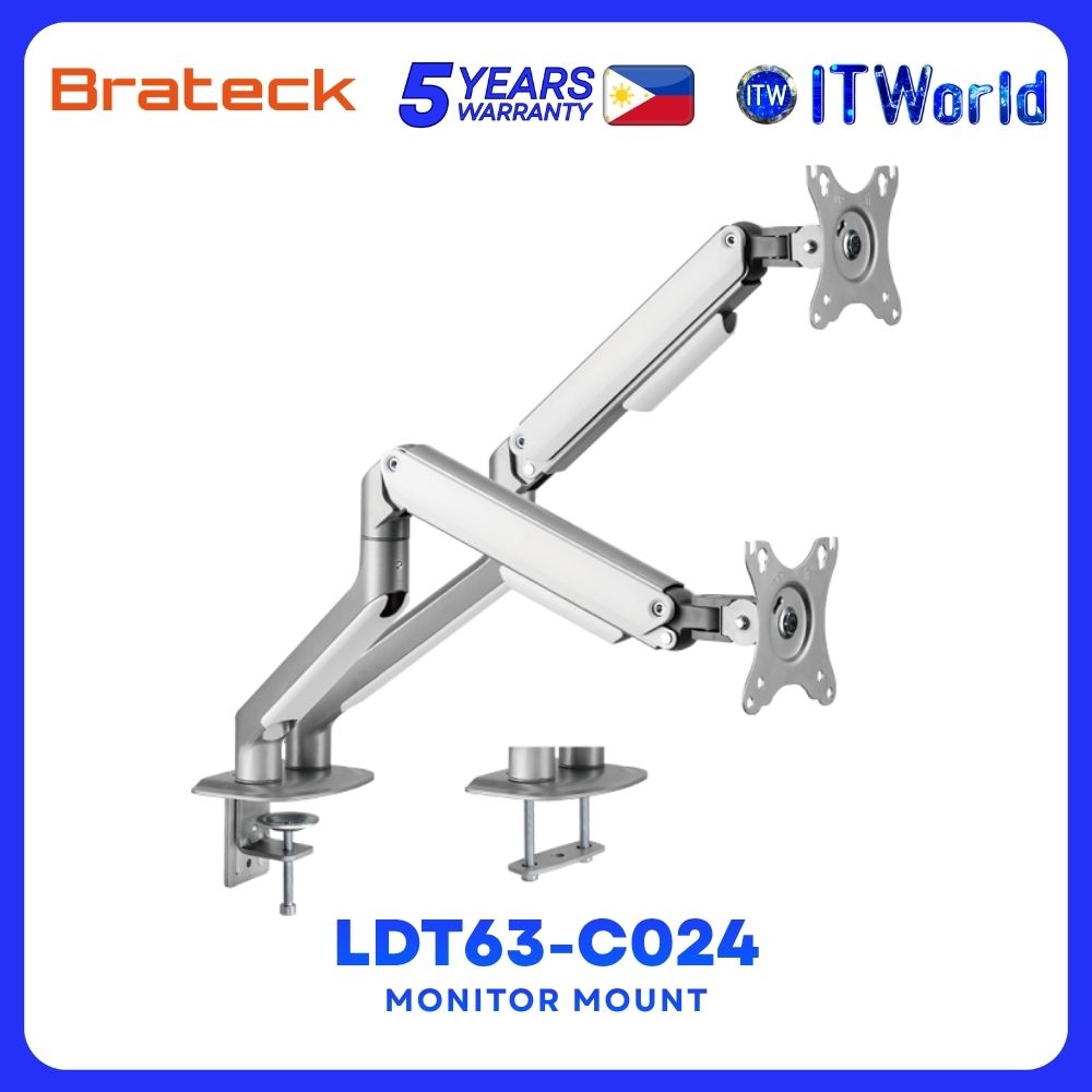 Brateck LDT63-C024 Dual Monitor Arm Economical Spring-Assited for most 17"-32" monitor - Silver
