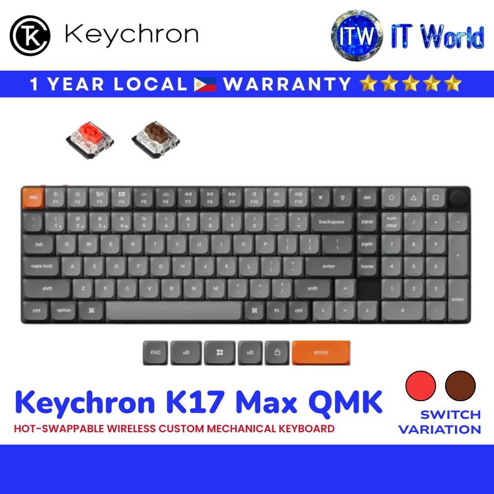 Keychron K17 Max QMK Wireless Custom Mechanical Keyboard RGB Hot-Swappable (Red/Brown Switch) | itw