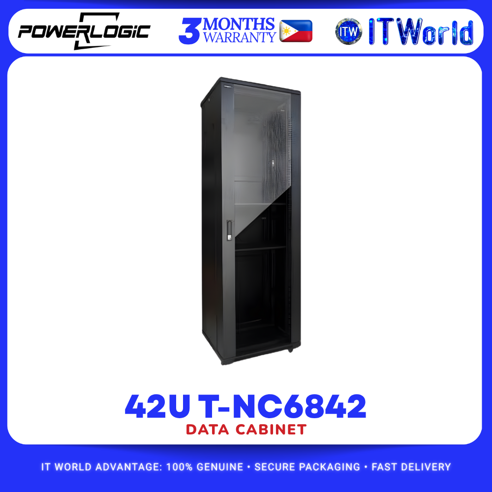 Powerlogic T-NC6842 42U 600x800mm Tempered Glass Front Metal Rear Data Cabinet