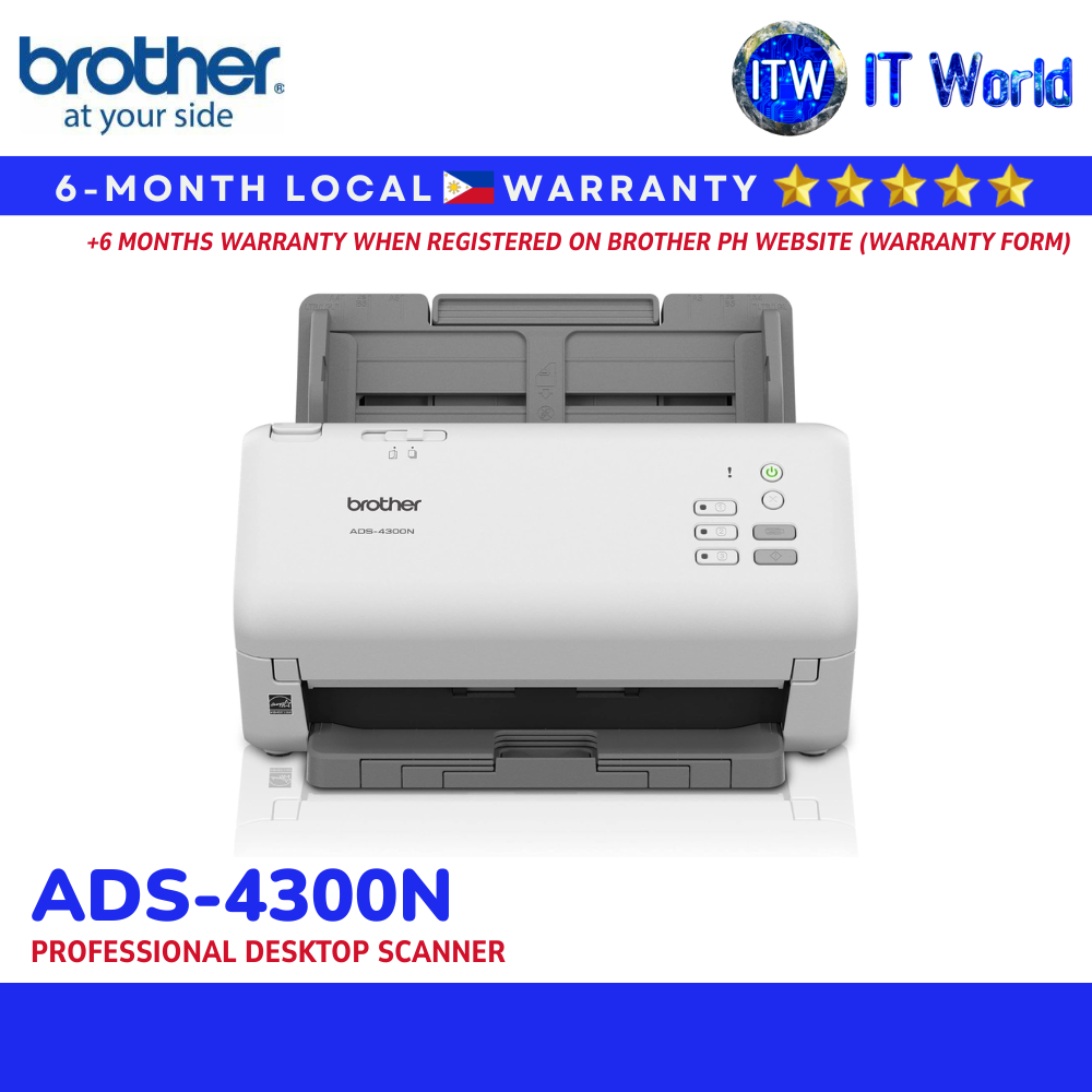 Brother ADS-4300N Scanner | Duplex / 40ppm / Ethernet & USB / 80-Sheet ADF / Pro Security | itw